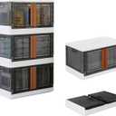 FAHKNS 3 Pack 19 Gallon Collapsible Storage Boxes, Lidded Storage Box with Door and Wheels for Clothes, Tools, Office Supplies, Large Folding Storage Box for Home, White