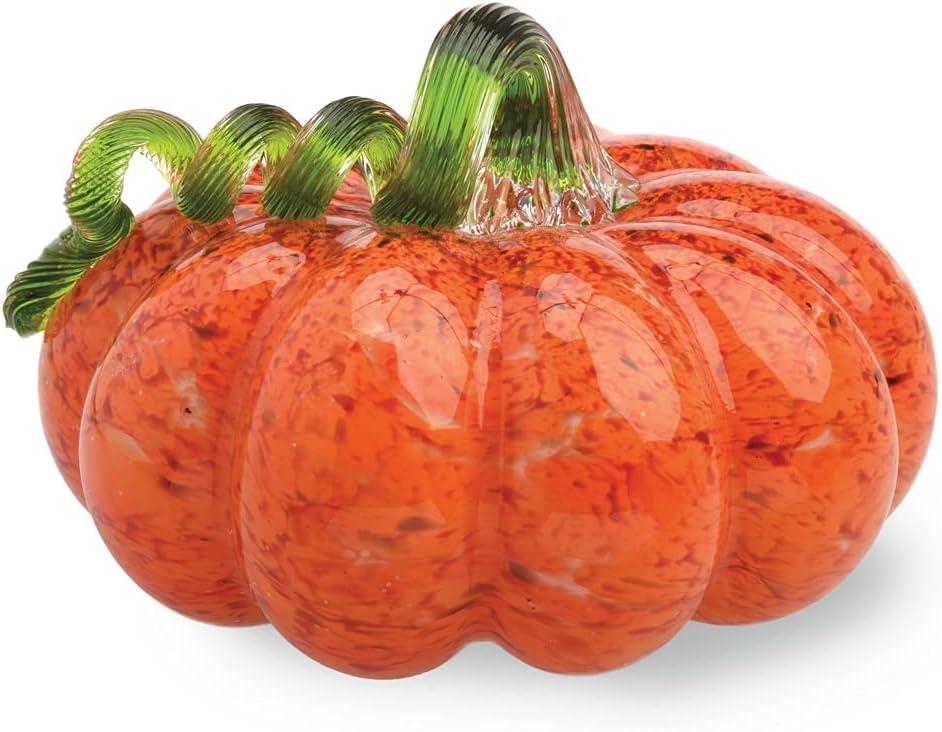 Boston International Gallery Glass Pumpkin Collectible Figurine, 5", Orange