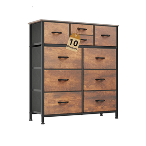 DWVO Dresser with 10 Drawers - Fabric Storage Tower, Organizer Unit for Living Room, Hallway - Sturdy Steel Frame, Wooden Top & Easy Pull Fabric Bins