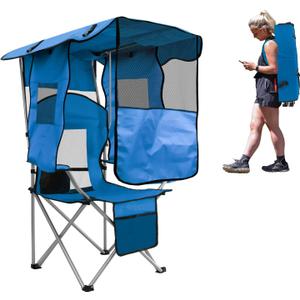 BESTHLS Portable Folding Camping Beach Chair with Canopy Shade Adult Blue