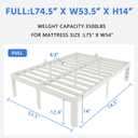 White Full Size Bed Frame 14 Inch, Metal Full Bed Frame No Box Spring Needed, Heavy Duty Steel Support 3500 LBS, DIY Headboard, Noiseless, Round Corner Legs, Storage Space, Easy Assembly