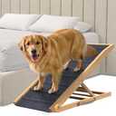 Pathosio Pets Adjustable Dog Ramp for Bed - Foldable Wooden Ramp for Dogs to Get on Bed, Couch, or Car - Ideal for Small, Medium, and Large Breeds (Natural Wood with Grey Carpet)