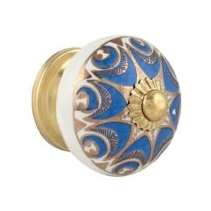 Rasiya Art Drawer Knobs - Countryside Boho Ceramic Dresser Pull Handle Kitchen Cabinets Cupboard Wardrobe Knob Farmhouse Decor Furniture Hardware - Navy Blue Gold - Pack of 10