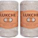2mm Cotton Sparkle Macrame Cord 224 Meters, Colorful Crochet Macrame Cord for Wall Hangings, Bags, Plant Holders, Rugs, Polypropylene Rope (2 Skein, Cream Gold)