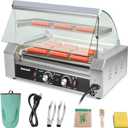 Seeutek Hot Dog Roller 7 Rollers 24 Hot Dogs Capacity 1100W Stainless Hot Dog Toaster With LED Light, Hot Dog Machine W/Dual Temp Control Glass Hood Acrylic Cover Warmer Shelf Removable Oil Drip Tray