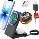 Magnetic Wireless Charging Station for Apple: Upgraded Qi2 Certified 15W 3-in-1 Magsafe Wireless Charger Stand, Foldable Travel Fast Charger for iPhone 17 16 15 14 13 12 Series, Apple Watch, AirPods (Pure Black)