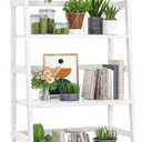 Homykic Ladder Shelf, 4-Tier Bamboo Ladder Bookshelf, 49.2 White Book Shelf, Open Bookcase Freestanding Plant Stand for Small Space, Bathroom, Living Room, Bedroom, Home Office