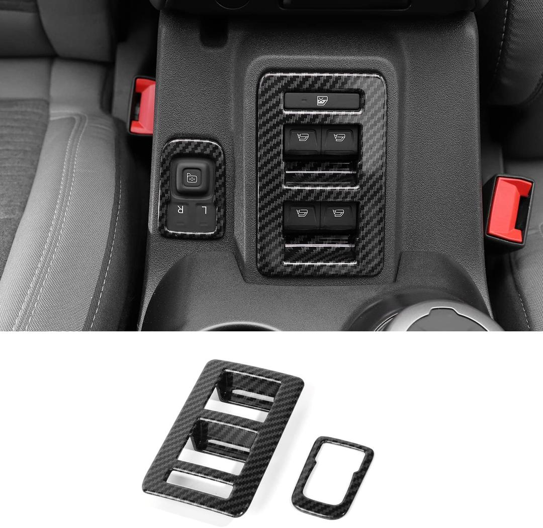 RAZPOY for Bronco Window Lift Switch Control Trim, 2PCS Center Console Rearview Mirror Adjustment Panel Cover Compatible with 2021-2026 Ford Bronco 4Door Carbon Fiber Interior Accessories