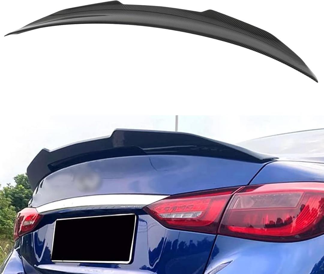 cciyu PSM Style Rear Trunk Lip Spoiler Wing Fits for 2014-2019 for Infiniti Q50 Racing Trunk Spoiler(ABS Glossy Carbon Look)