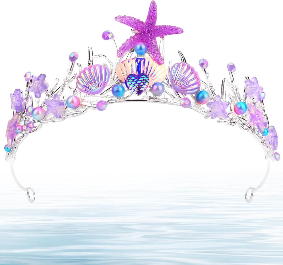 Jaciya Mermaid Crown Mermaid Birthday Decorations Shells Pearls Starfish Hair Accessories (Mermaid-hair clips)
