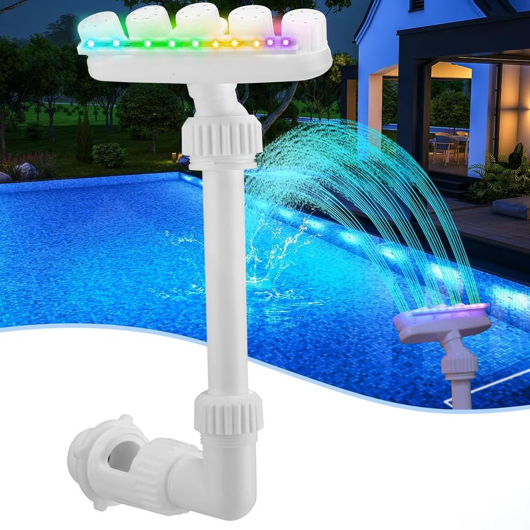 2025 Solar Pool Fountain for Above and Inground LED 360 Adjustable Fountain for Swimming Pool Sprayer Waterfall Sprinkler with 7 Color LED Light Fun Waterfall Sprayer for Above Inground