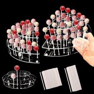 SNAIL GARDEN 2 Pcs 68 Holes Cake Pop Stand with 150Pcs Lollipop Sticks, Flexible Design 2 Tiers Cake Pop Holder Stand, No through Hole Cake Pop Display for Moving, Cake Pop Stands for Dessert Table