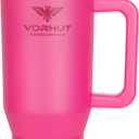 30 oz Tumbler with Handle - Insulated Stainless Steel Coffee Tumbler with Lid and Straw - Leak Proof Travel Mug - Dishwasher Safe - Insulated Cup for Hot & Cold Beverages - Magenta