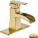 Brushed Gold Bathroom Sink Faucet, Sanliv Single Hole Waterfall Bathroom Faucet for 1 or 3-Hole Sinks (4 Inch Centerset) One Handle Vanity Faucets with Pop Up Drain, Champagne Bronze