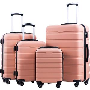 Coolife Luggage Suitcase Spinner Hardshell Lightweight TSA Lock (Family Set-Sakura Pink, 4 piece Set (16in/20in/24in/28in)