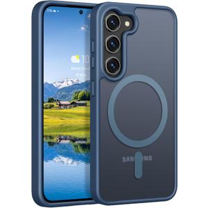Rayboen for Samsung Galaxy S23 Case Magnetic, [Compatible with Magsafe] Protective Skin Feel Matte Phone Cover for Samsung S23 with Semi-Clear Hard Back & Soft Edge, Matte Blue
