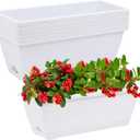 Window Box Planter, 7 Pack Plastic Vegetable Flower Planters Boxes 17 Inches Rectangular Flower Pots with Saucers for Indoor Outdoor Garden, Patio, Home Decor (White)