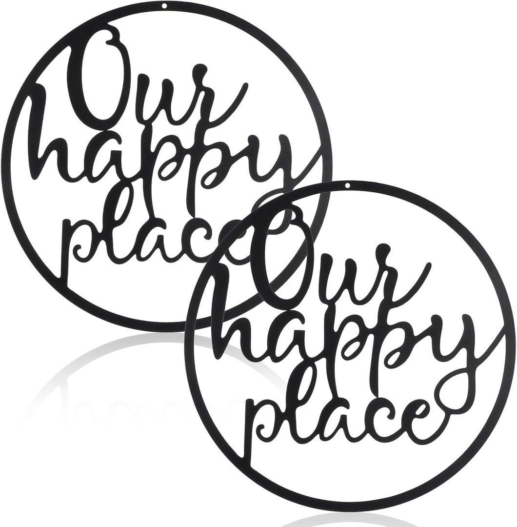 Vintage Circular Metal Wall Art Set of 2 - Decorative Signs & Plaques for Outdoor Spaces, Perfect Patio Decor with Artistic Lettering, Durable Patio Wall Decor for Garden and Entrance
