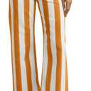 Tankaneo Womens Cropped Striped Jeans Casual High Waisted Stretchy Polka Dots Straight Leg Denim Pants with Pockets (Orange, S)