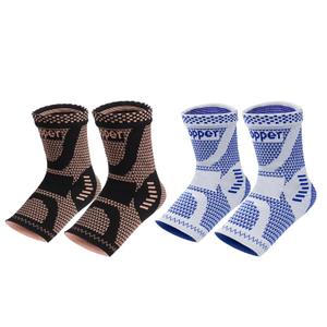 2 Pairs Copper Ankle Brace, Copper Infused Ankle Support Compression Sleeve for Men & Women, L, Yellow black and Blue gray