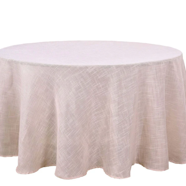 Round Table Cloth Faux Linen Farmhouse Tablecloth Wrinkle and Stain Resistant Decorative Fabric Table Cover for Kitchen, Dining Room, Parties and Camping,Blush Pink, 80 Inch Round
