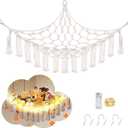 Macrame Hanging Net Hammock for Stuffed Animals with LED Light - Corner Toy Storage for Kids, White (Large-(Package of 1))