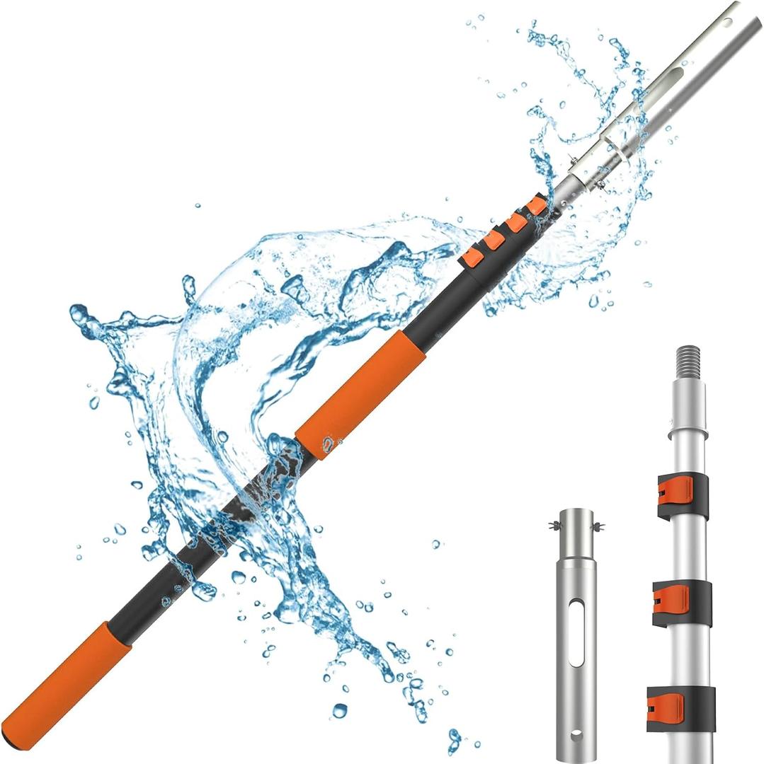 Buyplus Pool Pole - Upgraded 16 Foot Telescopic Extendable Swimming Pool Pole with 4-16FT Aluminium Heavy Duty Extension Pole for Skimmer Nets, Rakes, Brushes and Vacuum Heads, Universal 1.25", Orange