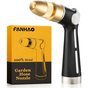 FANHAO Garden Hose Nozzle with High Pressure Jet, 100% Heavy Duty Metal Water Hose Sprayer, Thumb Flow Control, On Off Valve, Adjustable Spray Patterns for Garden Watering, Car and Pet Washing