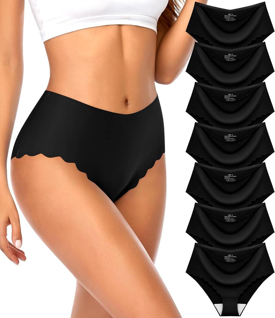 High Waisted Seamless Underwear for Women No Show Panties Sexy Cheeky Bikini Scalloped Edge Breathable Briefs 7 Pack (XX-Large)