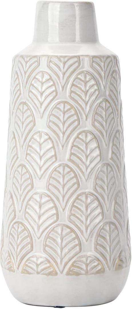 10 Inch White Ceramic Vase, Cute Flower Vase for Pampas Grass, Home, Living Room, Dining Table, Farmhouse, Office Decor, Bedroom, Table, and Kitchen Shelf