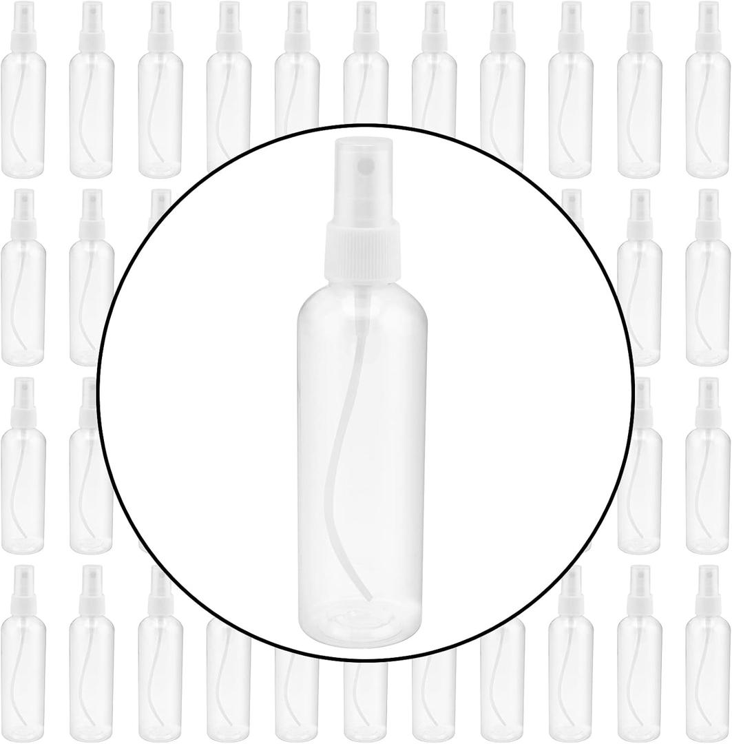 SINJEUN 50 Pack Clear Plastic Spray Bottles with Caps, 4 oz Spray Bottles Mist Sprayer, Refillable Empty Fine Mist Spray Bottle Mini Travel Size Spray Bottles, Leak Proof and BPA-Free