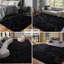 FinRèc 5x8 Feet Black Rugs for Living Room Bedroom, Fluffy Shaggy Area Rug, Non-Slip Soft Shag Rug for Nursery Kids Room Dorm Room Home Decor, Indoor Plush Floor Carpet