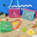 3Pcs Alphabet Printed Seashell Bags, Lightweight & Foldable Kids Beach Toy Mesh Bags with Adjustable Straps, Waterproof and Portable for Pool and Beach Essentials-E