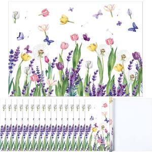 Fulmoon 50 Pcs Lavender Placemats Set 12'' x 16'' Easter Flower Paper Place Mats Decorative Tulip Flower Butterfly Placemats for Summer Spring Dining Table Decor(Lavender Tulip)