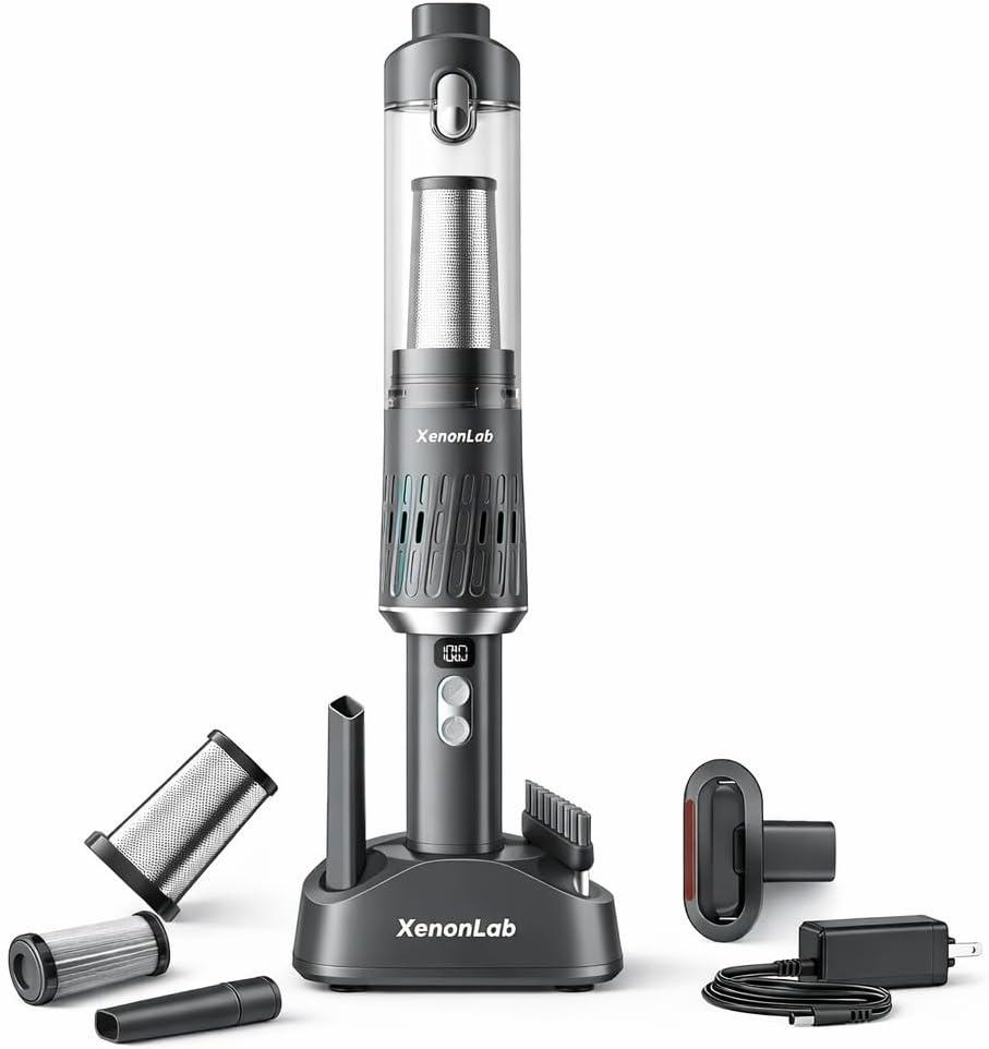 Handheld Vacuum Cordless 25000Pa Car Vacuum 3-in-1 Handheld Vacuum, Includes Smart Display and Charging Base Hand Vac Cordless Rechargeable One-Touch Empty for Home/Pet/Car (White)