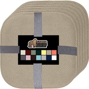 GORILLA GRIP Slip Resistant Chair Cushions, No Ties Required, Set of 6 Memory Foam Pads for Dining Room, Kitchen Table, Office, Rocking Chairs, Plush Seat Cover Cushion Pad, Home Decor, 16x16, Beige