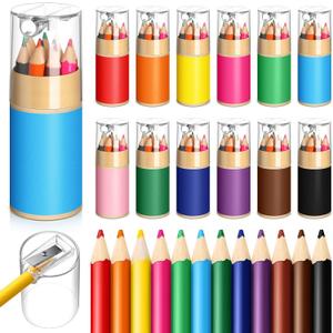 12 Sets Mini Drawing Colored Pencils Bulk with Sharpener, 3.5" Small 12 Colors Portable Travel Pencil Set for Easter Graduation Party Favors Supplies