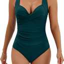 Eomenie Women's One Piece Swimsuit Tummy Control Slimming Push Up Bra Bathing Suits Wrap Twist 1 Piece Swimwear (X-Large, Dark Green)