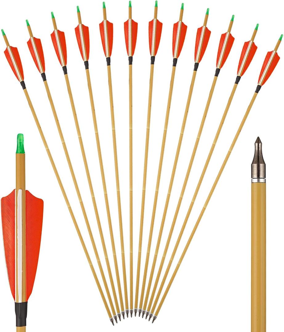 TOPARCHERY Premium 30" Carbon Hunting Arrows with 4" Real Turkey Feathers Fletching and Removable Tips - 500 Spine Practice Target Arrows for Recurve Bow Long Bow -12Pcs (Bamboo pattern)