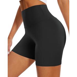 DHSO High Waisted Biker Shorts for Women-5" Spandex Tummy Control Fitness Clothing Athletic Workout Running Yoga Gym Bike Short Leggings(Black,L-XL)