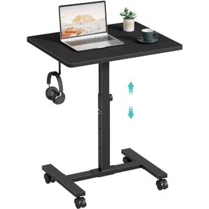 Small Portable Standing Rolling Desk - 24 Inch Mobile Sit Stand Desk Adjustable Height with Wheels for Small Spaces Home Office, Kids Couch Laptop Desks Side End Table, Black (23.6")