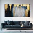 Large Framed Blue Gold Abstract Canvas Wall Art for Living Room 29x58 Inch