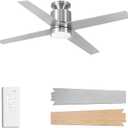 Ceiling Fans with Lights Flush Mount, 52 Inch Low Profile Ceiling Fan with Light, 4 Blades, 6 Speeds, Timer, Ceiling Fans with Lights and Remote for Bedroom Indoor (Nickel)