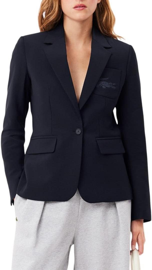 Lacoste Women's Embroidered Logo Wool Blend Blazer, Dark Navy, 2