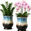 Set of 2 10 Inch Ceramic Plant Pots with Drainage Hole, Handmade Terracotta Planter Vases, Reactive Blue Glaze Flower Pots for Indoor Outdoor Plants, Decorative Garden Pots Gift, Set of 2, 9.8 Inch Each