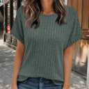 Womens Short Sleeve Tops Cap Sleeve Shirts Summer 2025 Dressy Tunic Casual Business Blouses Spring Beach Vacation Clothes (XX-Large, Green)