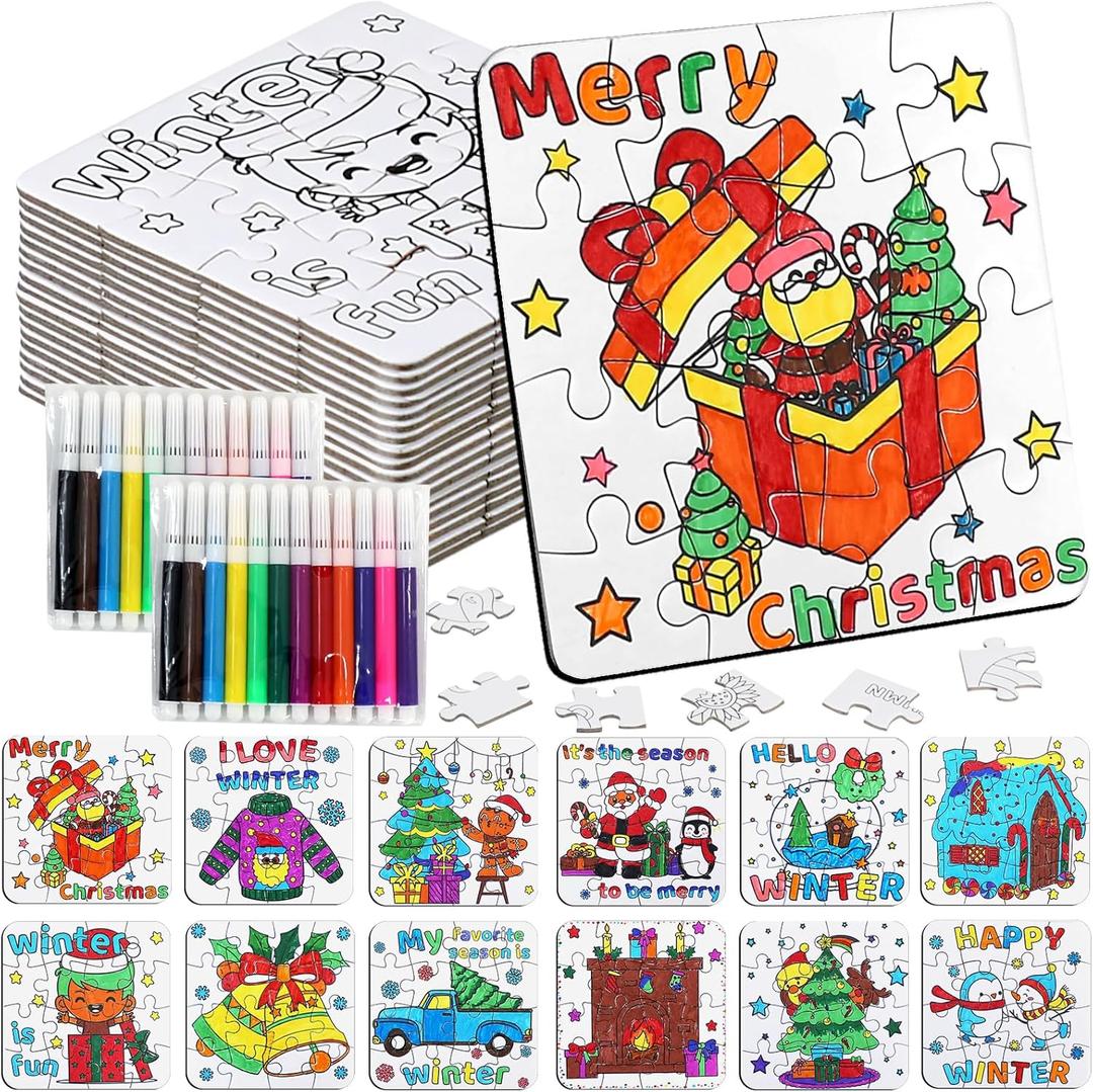 Christmas Crafts Kits Winter Crafts DIY Puzzle for Boys, Girls & Adults, Xmas Arts with Tree Bell Reindeer Santa Claus Star Snowmen Holiday Craft for Party Favors & Gift Bulk Classroom Activities