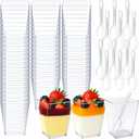 120 Pack 5 oz Plastic Dessert Cups with Spoons Disposable Mini Clear Square Parfait Cups for Yogurt, Ice Cream, Jello, Candy, Salad, Appetizers, Mousse,Snack, Charcuterie, Pudding, Party Serving