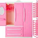 Doll Closet Furniture Wardrobe Clothing Organizer Doll Open Wardrobe Dollhouse Closet with 20 Pieces Hangers 2 Style Pink Plastic Hangers Dollhouse Furniture Accessories(Classic Style)