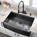 33 Inch Farmhouse Kitchen Sink Workstation Black - VOKIM 33x22 Apron Front Kitchen Sink Stainless Steel 16 Gauge Single Bowl Gunmetal Farm Sink, 33"L x 22"W x 10"D